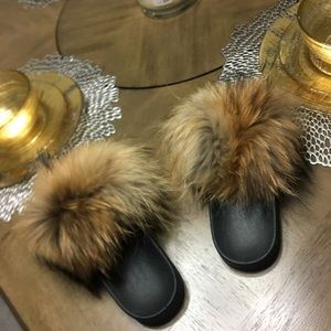 100% Authentic Racoon Fur Slides